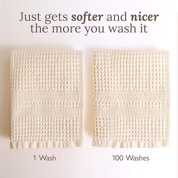 GILDEN TREE Waffle Hand Towels for Bathroom Quick Dry Towel Super Absorbent Thin 100% Cotton Hand Towels Lint Free, Hand Towels for Bathroom Set of 2, Classic Style (Cream)