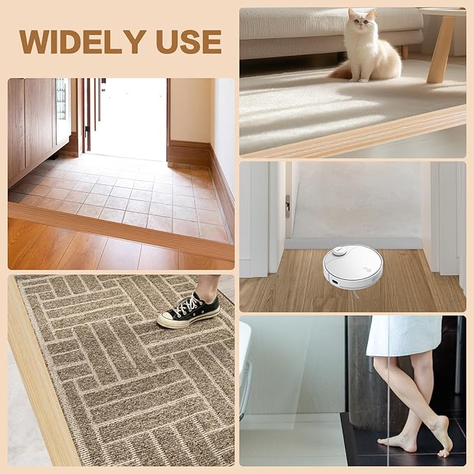 Floor Transition Strip Vinyl Door Threshold Ramp Self Adhesive Carpet Edging Strip Doorway Edge Trim, Overlap Edge Reducer for Laminate Carpet, Floor, Tile (Light Yellow Grain, 2/5" to 3/5", 6.6Ft)