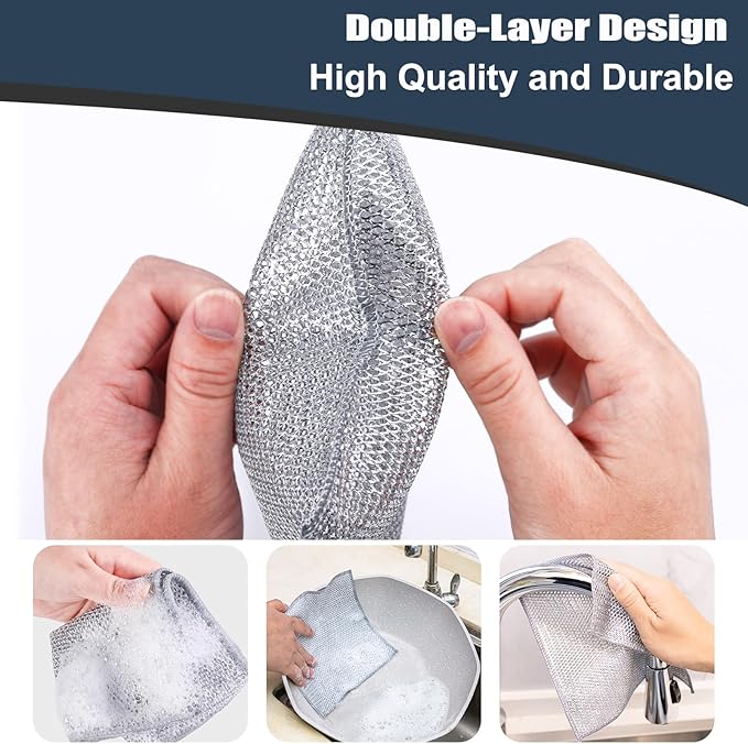 Navona 18 Pcs New Upgrade Steel Wire Dishcloth,Double-Layer Steel Wire Cleaning Cloth,Powerful Cleaning Non-Scratch Wire Dishcloth Rag for Cookware, Sinks, Dishes, Stove Tops, Small