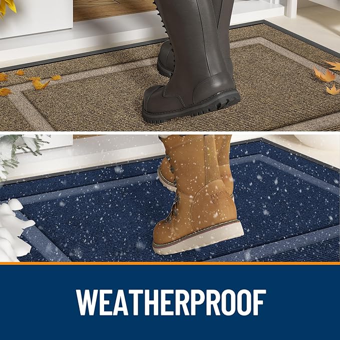 OLANLY Front Door Mat Indoor Outdoor Entrance, Waterproof All-Season, All-Weather Doormat, Sturdy Natural Rubber, Fade Resistant, Low Profile, Easy Clean Patio Porch Entryway Mat, 35x23, Dark Brown