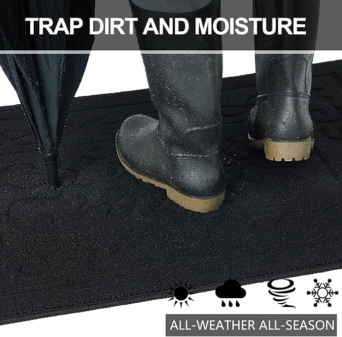 FONEYI Indoor Door Mat 24" x 36", Dirt Trapper Door Mats Non-Slip Entryway Rugs Washable, Absorbent Resist Dirt Welcome Mat, Low Profile Inside Floor Mats for Front Back Door and Entryway, Black