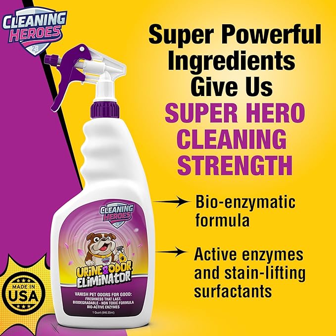 Pet Carpet Cleaner & Urine Odor Eliminator for Strong Odor - 32oz Enzyme Cleaning Spray for Cat & Dog Pee - Spot Cleaner for Carpet Upholstery, Marble, Tile, Wood - Carpet Deodorizer