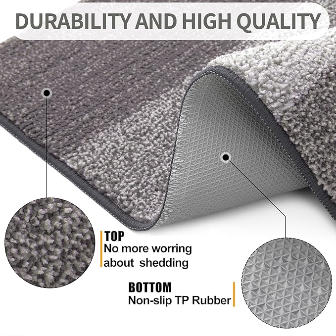 Kitinjoy Indoor Outdoor Door Mat, 30x17 Non-Slip Absorbent Dirt Trapper, Low-Profile Washable Inside Entrance Front Floor Mat, Sturdy Soft Entry Doormats for Entryway, Light Grey