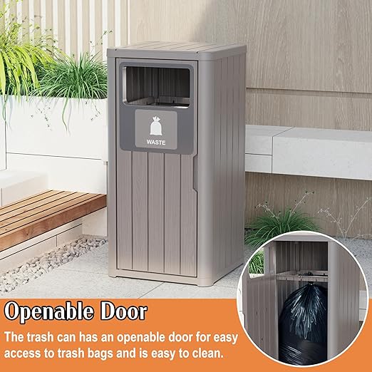ROJIK 35" Tall Outdoor Trash Can,Weatherproof Resin Garbage Indoor Durable Lightweight,Suitable for Patio Office Kitchen,Easy to Clean,Assemble (Waste,Grey)