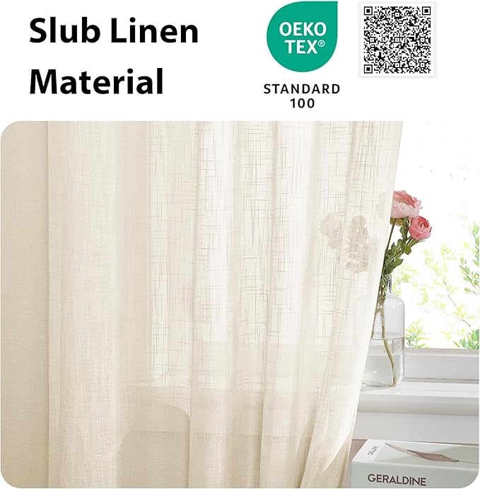 NICETOWN Semi Sheer French Door Sidelight Curtains 80 Inches Long, Elegant Light Flitering Front Door Shade for Bedroom Privacy Back Covering with Tieback, 1 Panel, 36 inches Wide, Beige