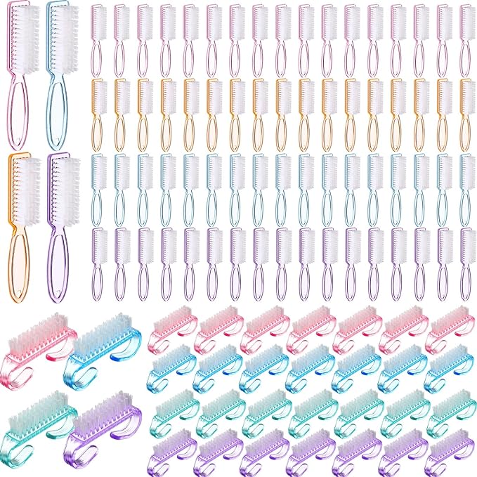 Patelai 200 Pcs Handle Grip Nail Brush Bulk Colorful Nail Scrubber Fingernail Brushes Hand Toes Cleaning Brushes Pedicure Scrubbing Tool for Men and Women, Multicolor Brush
