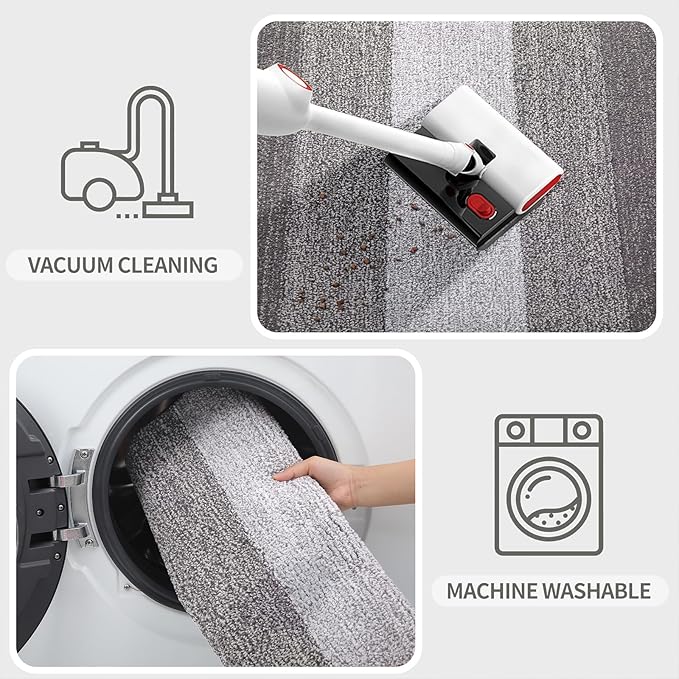 Kitinjoy Indoor Outdoor Door Mat, 48x30 Non-Slip Absorbent Dirt Trapper, Low-Profile Washable Inside Entrance Front Floor Mat, Sturdy Soft Entry Doormats for Entryway, Light Grey