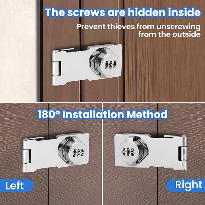 Keyless Cabinet Lock with Combination Code - 3-Digit Password Hasp Latch Lock for Drawers, Bifold Closet Door and Double Sided Door (Silver, 4.5 Inch)