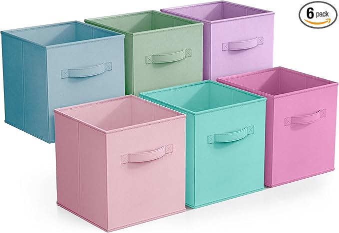 Sorbus Fabric Storage Cubes - 6 Foldable Storage Bins for Organizing Pantry, Cubbies, Toy Box - Clothes Storage & Closet Organizer - 11 Inch Collapsible Cube Baskets for Shelves with Handle