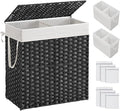 SONGMICS Laundry Hamper with Lid, 110L Clothes Hamper with 2 Removable Liner Bags, 6 Mesh Bags, Wicker Laundry Basket, Double Laundry Hamper for Laundry Room, 13 x 22.4 x 23.6 Inches Black ULCB52BK