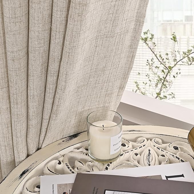 YoungsTex Natural Linen Curtains 90 Inches Long for Living Room Back Tab Textured Light Filtering Window Drapes with Ring Clips for Bedroom Dining Room, 52 X 90 Inch, 2 Panels