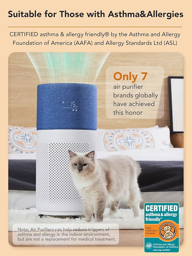 CleanForce Rainbow H13 True HEPA Air Purifier for Home Large Room, Bedroom, up to 2550sqft, Smart App-Control air Quality Monitor, Filters dust Pollen Smoke Odor VOCs