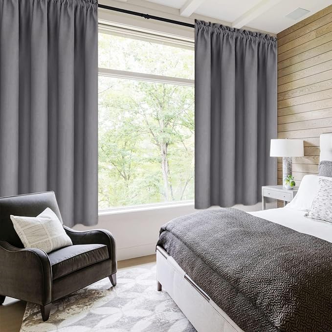 DWCN Blackout Curtains for Living Room Thermal Insulated, Energy Saving & Noise Reducing Bedroom Curtains, Grey, W 70x L 84 Inch, Set of 2 Rod Pocket Curtain Panels