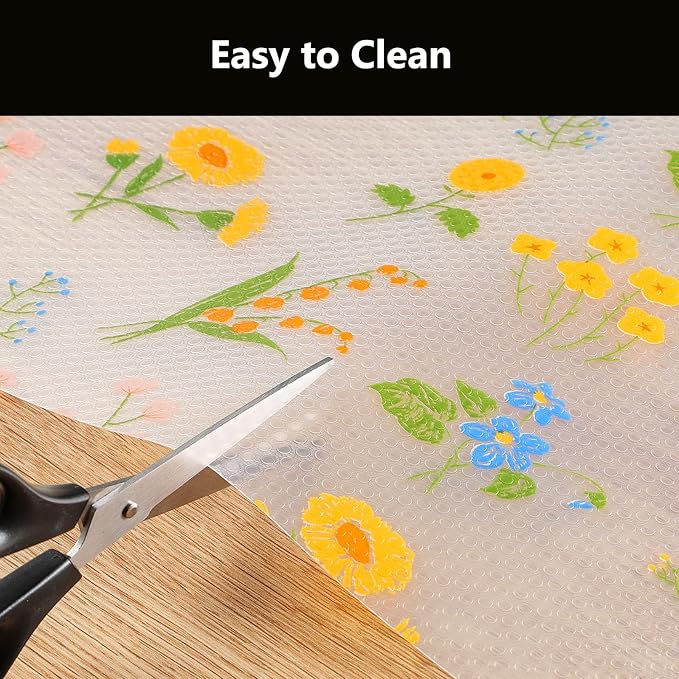INNOLITES Non-Slip Shelf Liner – Cabinet & Drawer Liner Non-Adhesive – Waterproof Oil-Proof – Durable EVA with Floral for Kitchen Cabinets Refrigerator – BPA-Free, Easy to Cut 17.7" x 360"
