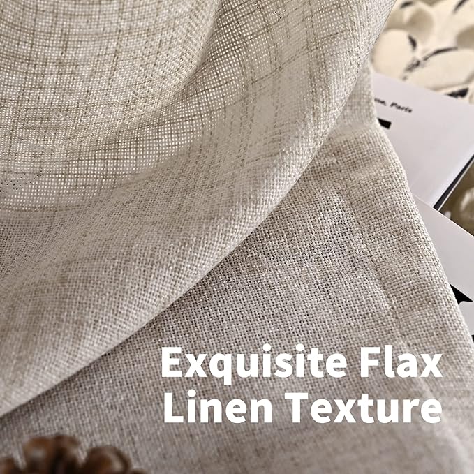 YoungsTex Linen Semi Sheer Curtains 72 Inch Length 2 Panels for Living Room - Light Filtering Drapes with Rod Pocket Back Tab Rustic Beige Window Treatments for Dining Bedroom, 52 X 72 Inch
