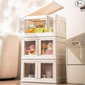 3 Tier Plastic Storage Bins with Lid，Stackable Storage Containers with Wheels, Folding Storage Boxes, Stackable Storage Bins, Closet Organizers and Storage for Living Room,Office,Dorm