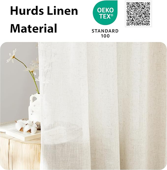 NICETOWN Linen Sheer Door Curtain Panel for French Doors, Privacy Kitchen Window Coverings Shades for Front Back, Light Filtering Rod Pocket Shades, W52 x L72 Inches, 1 PC