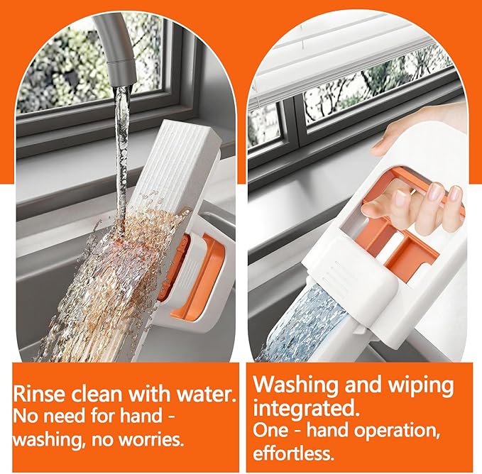 Mini Foldable Desktop Mop, Portable Cleaning Sponge Mop Self-Squeeze Sponge Cleaning Tool for Wet Dry Use on Kitchen Countertops Glass Bathroom Car (Orange & Gray)