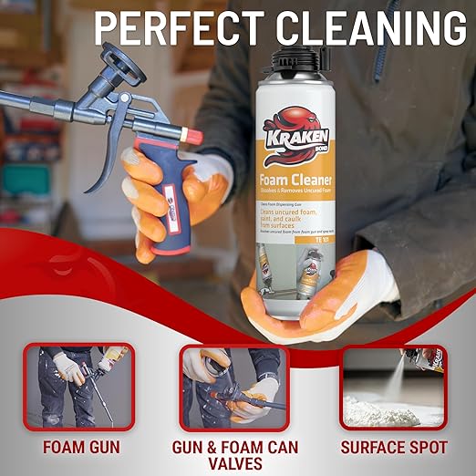 Kraken Bond Spray Foam Gun Cleaner - (2x12.3oz) Polyurethane Insulation Cleaner Spray, Dissolves Uncured Expanding Cleaner Spray for Extended Tool Durability - 2 Pack