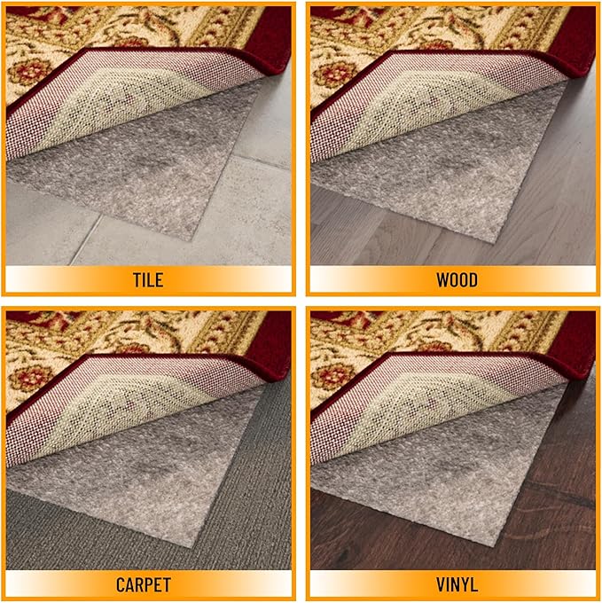 Ottomanson 4' x 8' Non-Slip Rug Pad Gripper 1/4 Inch Thick Dual Surface Felt + Rubber Gripper - Safe for All Floors, Brown