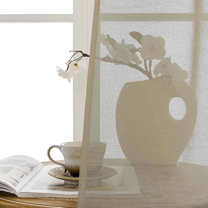 Tollpiz Short Sheer Door Curtains Closet Linen Textured Curtains Sheer Doorway Light Filtering Voile Patio Glass Door Rod Pocket Curtain French Door, 54 x 40 inches Long, Taos Taupe, Set of 1 Panel
