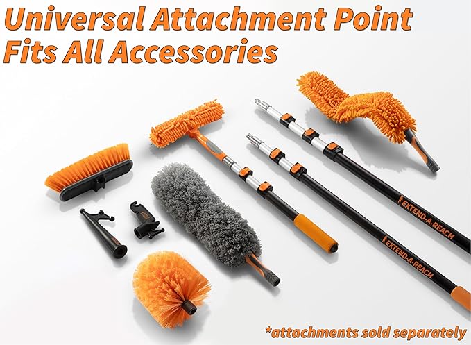 4-12 ft Window Washing Kit with Extension Pole (20+ Foot Reach) // Window Cleaning Tool & Window Washer Squeegee with Telescopic Extension Pole // Best Indoor Outdoor Window Washing Equipment