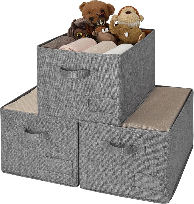 GRANNY SAYS Closet Organizers and Storage, Fabric Storage bins with Label Holder, Shelf Baskets for Organizing Bedroom, Decorative Storage Containers for Wardrobe, Dark Gray, Extra Large, 3-Pack