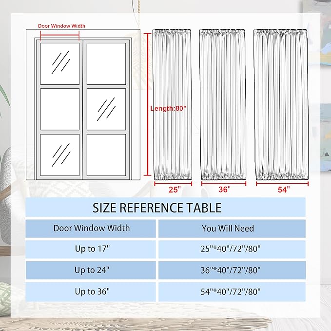 DWCN French Door Curtains – Rod Pocket Thermal Blackout Curtain for Doors with Glass Window, Kitchen and Patio Doors for Privacy, 25 X 80 Inches Long, 1 Curtain Panel with Tieback, Ivory