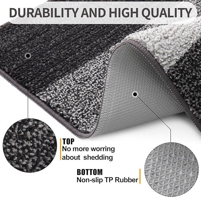 Kitinjoy Indoor Outdoor Door Mat, 24x16 Non-Slip Absorbent Dirt Trapper, Low-Profile Washable Inside Entrance Front Floor Mat, Sturdy Soft Entry Doormats for Entryway, Grey