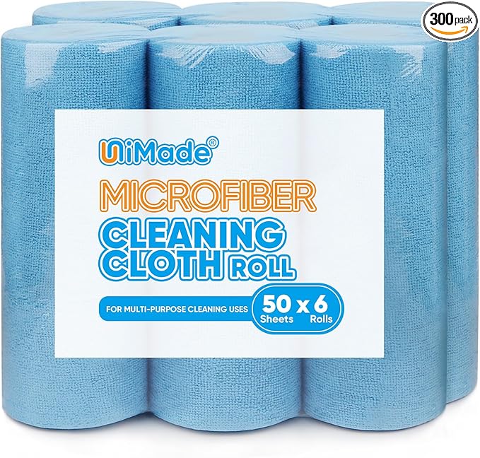 Microfiber Cleaning Cloth, 300 Sheets Shop Towels Commercial Grade Washcloths Lint-Free Work Rags Bulk Towels for Cars Mechanic Restaurant Garage Housekeeping, 11.5"x 11.5", Blue