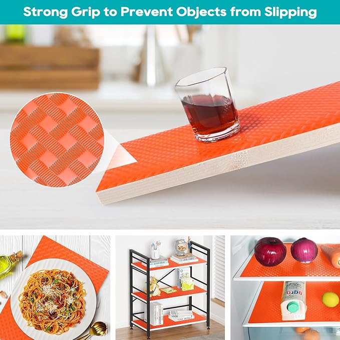 Red Fridge Liners Shelf Liner for Kitchen Cabinets Refrigerator Liners Waterproof & Oil-Proof Kitchen Cupboard Liner Non Adhesive Drawer Mats EVA Material for Shelves 17.5 x 393.7 Inches