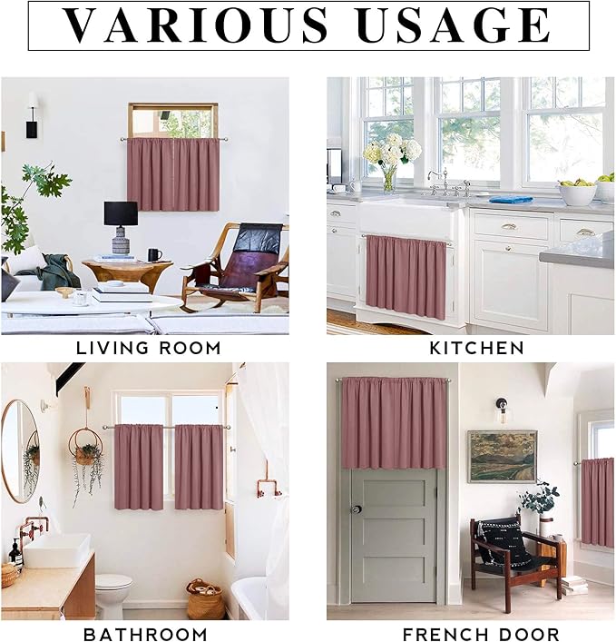RYB HOME Bathroom Window Curtains - Blackout Curtains Small Window Short Drapes for Kitchen Bedroom Living Room Kids Nursery Room RV, W 42 x L 36 inch per Panel, Dust Rose, 2 Pcs