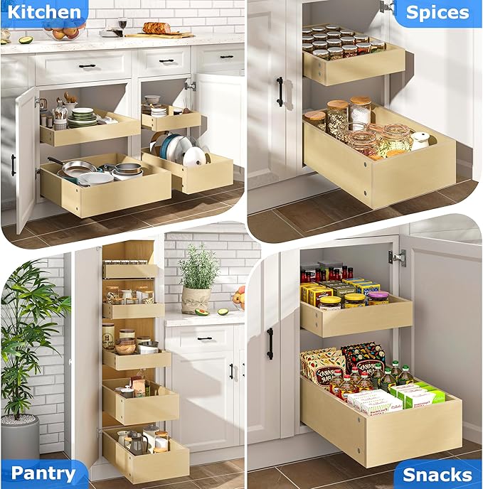 WelFurGeer Soft Close Pull Out Drawers for Cabinets, 14" W x 22" D Pull Out Cabinet Organizer, Space-Saving Cabinet Organizer with Easy Installation, Durable Pullout Drawers for Home Kitchen