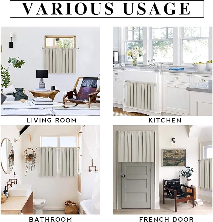 RYB HOME Blackout Short Cafe Curtains, Privacy Light Block Small Window Curtains for Bedroom Kitchen Basement Dining Classroom, W 29 x L 36 inches, Natural, 2 Panels