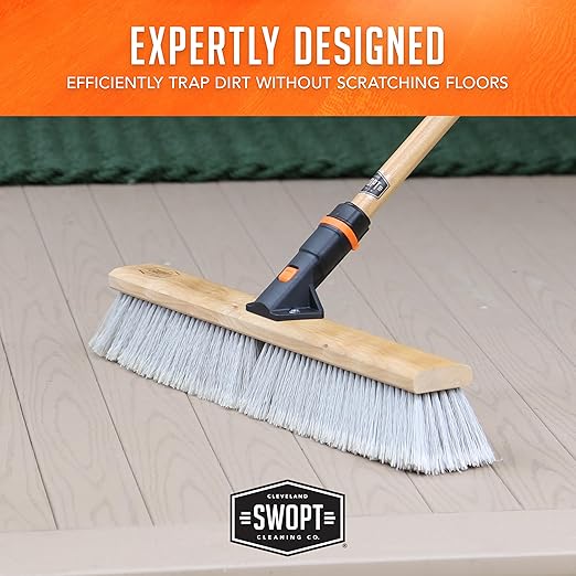 SWOPT 18” Premium Multi-Surface Push Broom Head — Indoor and Outdoor Push Broom — Cleaning Head Interchangeable with All SWOPT Cleaning Products for More Efficient Cleaning and Storage