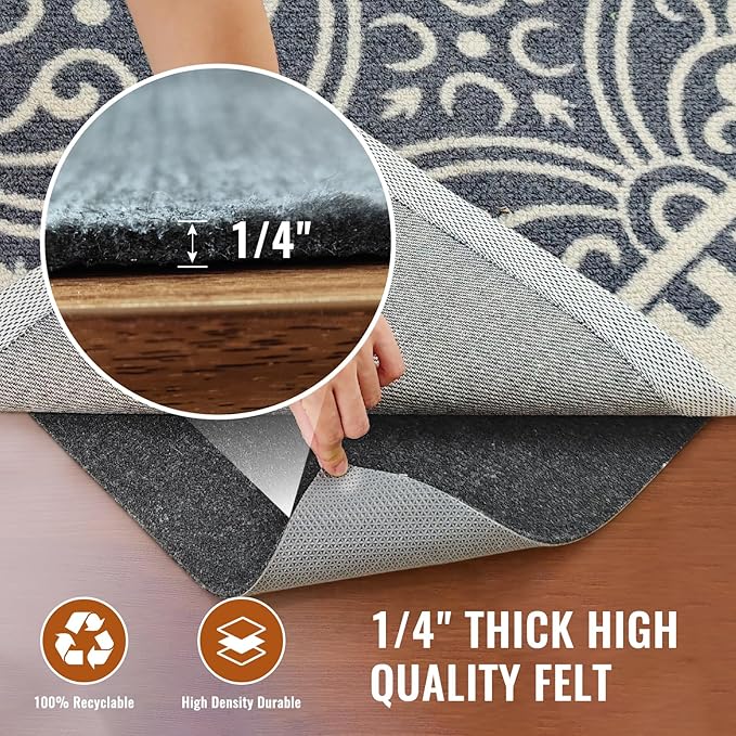 Felt Rug Pad, 10 x 14 Ft Rubber Non-Slip Rug Pad Gripper, Keep Rugs Secure and in Place, Extra Strong Under Carpet Mat Cushion - for All Floors