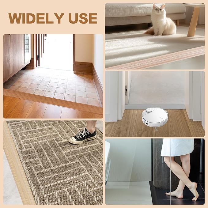 Floor Transition Strip Vinyl Door Threshold Ramp Self Adhesive Carpet Edging Strip Doorway Edge Trim, Overlap Edge Reducer for Laminate Carpet, Floor, Tile (Black, 1/5" to 2/5", 6.6Ft)
