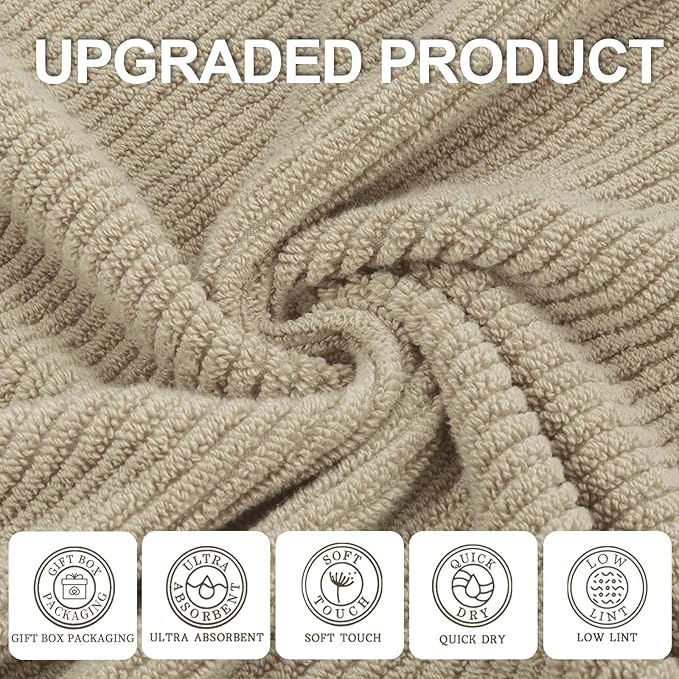 VOOVA & MOVAS Beige Face Cloths, (6PC, 13"x13") - 100% Cotton | Lightweight | Thick | Quick Dry | Soft | Absorbent, Wash Cloths for Showering & Bathroom, Bathroom Essentials, Dark Tan