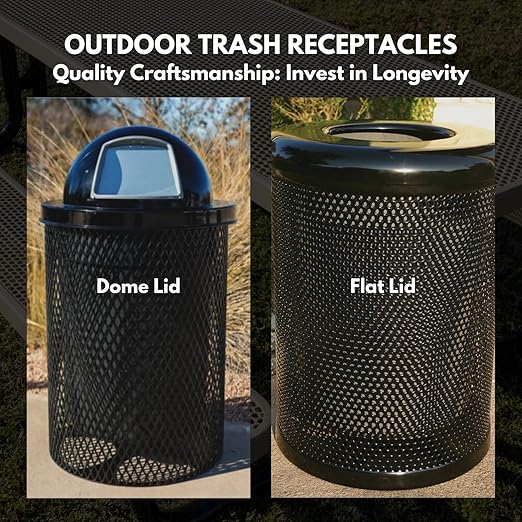 COATEDOUTDOORFURNITURE RFT-P-TXTSAND Heavy Duty Round Trash Receptacle with Flat Top, Liner Included, 32 Gallon, Textured Sandstone, Made in America
