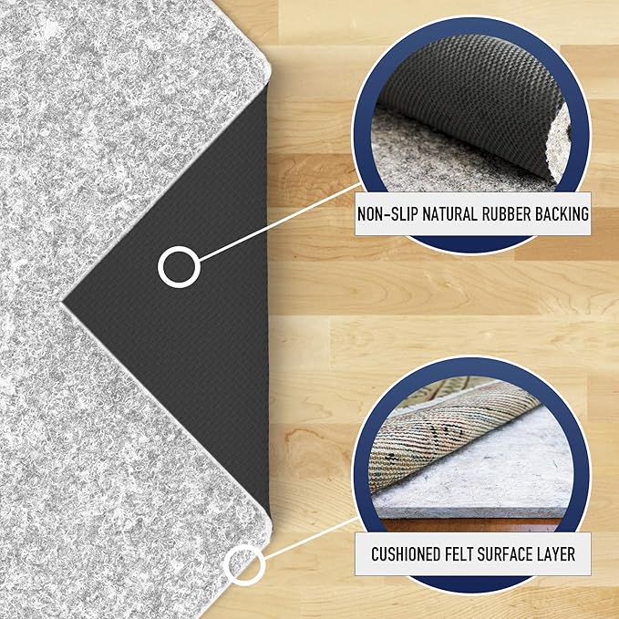 RUGPADUSA - Dual Surface - 2'x6' - 1/4" Thick - Felt + Rubber - Non-Slip Backing Rug Pad - Safe for All Floors