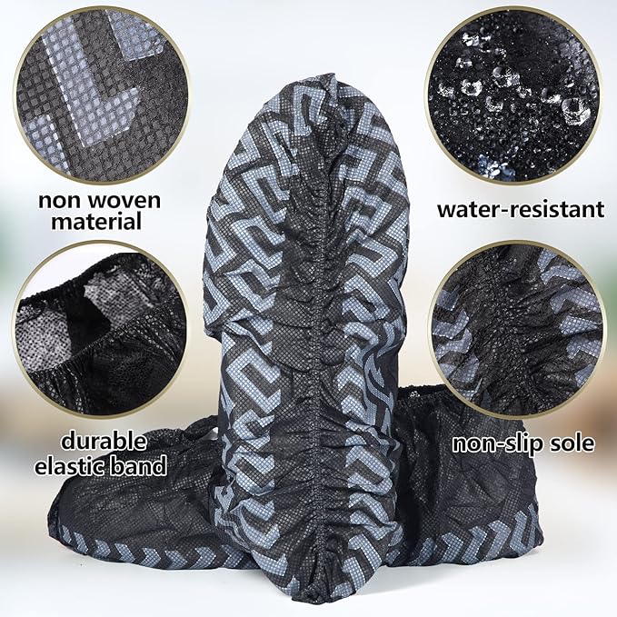 Zhanmai 300 Pack Disposable Shoe Covers Non Slip Disposable Large Foot Booties Shoe Covers for Indoors Contractors Floor and Carpet Protectors, One Size Fits Most(Black)