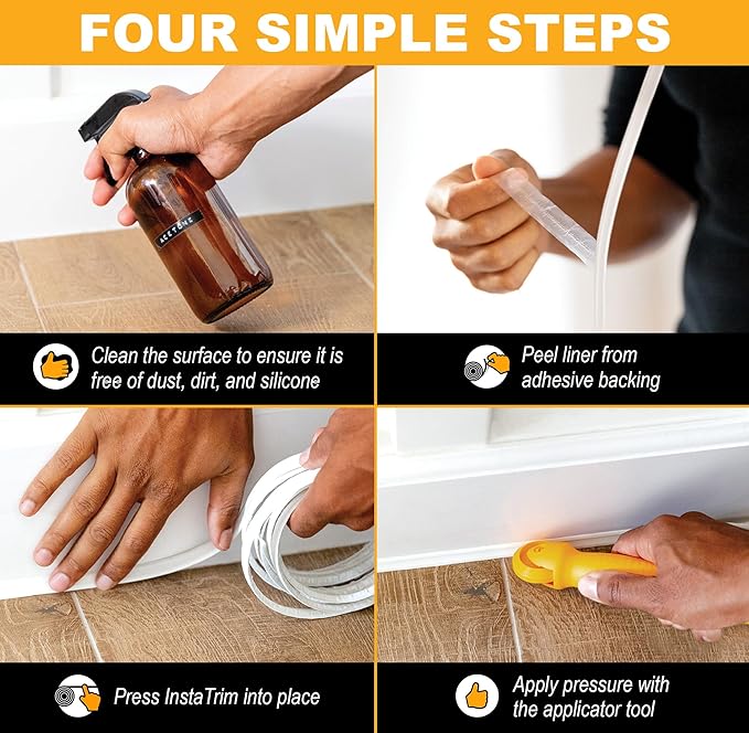 InstaTrim New & Improved Self-Adhesive Caulk Trim, 1/2" x 10', 2-Pack, Flexible, Water Resistant, Stain Resistant for Bathroom, Floors, Walls, DIY Project, Bronze