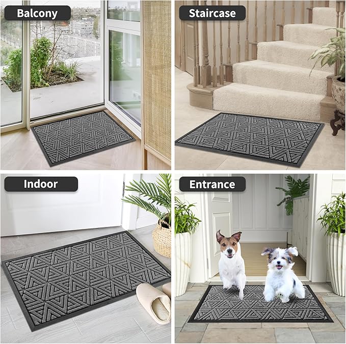 Yimobra Outdoor Mats for Front Door 29.5x17, All-Weather Waterproof Non-Slip Outdoor Door Mat Outside Eentrance, Garage/Patio Entryway Indoor Doormat, Easy Clean, Grey