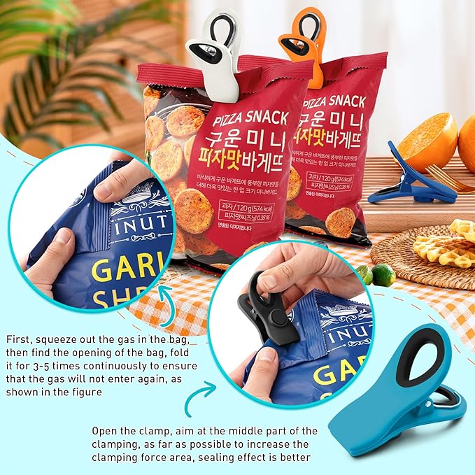12 Pack Chip Clips, Colorful Magnetic Clip, Plastic Bag Clips with Airtight Seal Grip for Bread, Food Bags, Garden Plants, Snack Bags and Kitchen Organization