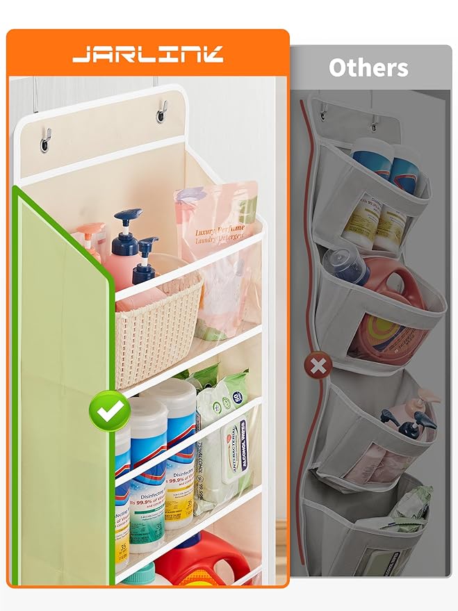 JARLINK Toy Stuffed Animal Storage, Over The Door Organizer W/Clear View Windows, 44lb Load, Baby Toy Storage Organizer for Nursery, Kid Bedroom, Newborn Baby Essentials (Beige)