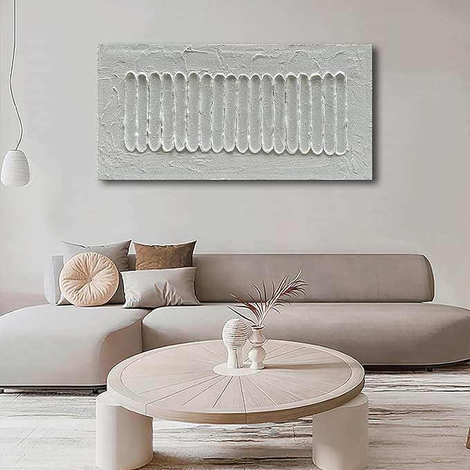 NANKAI Art 24x48 Inchs White Minimalist Art Oil Painting Hand Painted Thick Texture Abstract Painting Home Wall Decorative Art