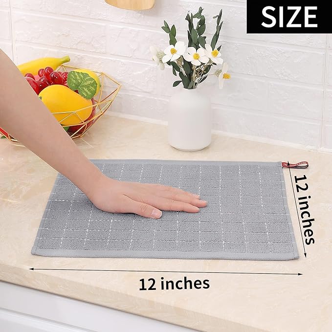 Homaxy 100% Cotton Terry Kitchen Dish Cloths, Ultra Soft and Absorbent Dish Towels for Kitchen, Suitable for Drying and Washing Dishes, 8 Pack, 12 x 12 Inches, Light Grey
