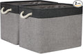 Temary Large Storage Baskets 2 Pack Cloth Basket for Shelves Collapsible Decorative Storage Organizer Baskets Canvas Storage Bins with Handles for Home(Grey&Black,16Lx12Wx12H Inches)