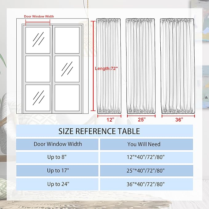 DWCN French Door Curtains – Rod Pocket Thermal Blackout Curtain for Doors with Glass Window, Kitchen and Patio Doors for Privacy, 12 X 72 Inches Long, 1 Curtain Panel with Tieback, Light Beige