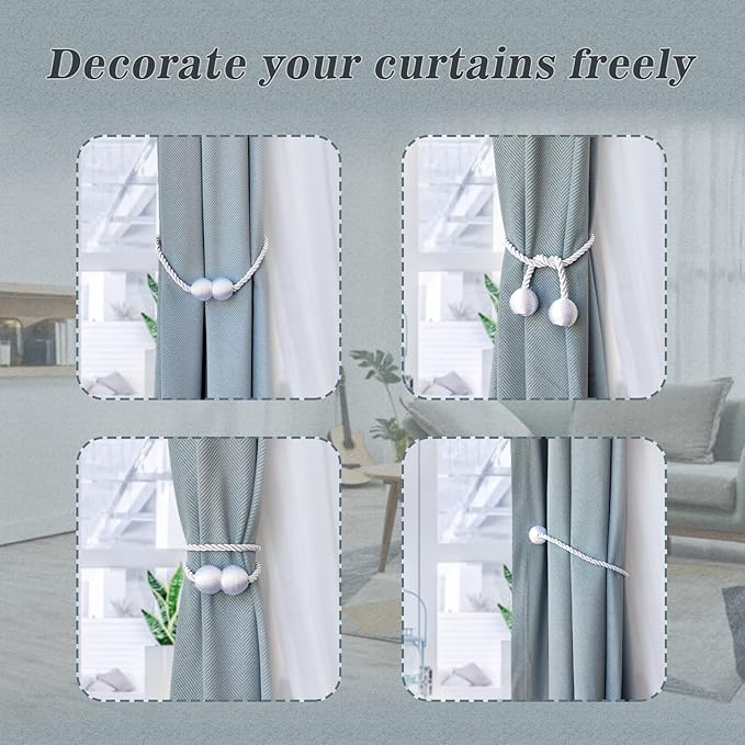 Hion Magnetic Curtain Tiebacks Golden 4 Pack, Curtain Tiebacks Buckles Holdbacks Holders Hooks Clip for Home Bedroom Office Decorative Thick or Thin Curtain